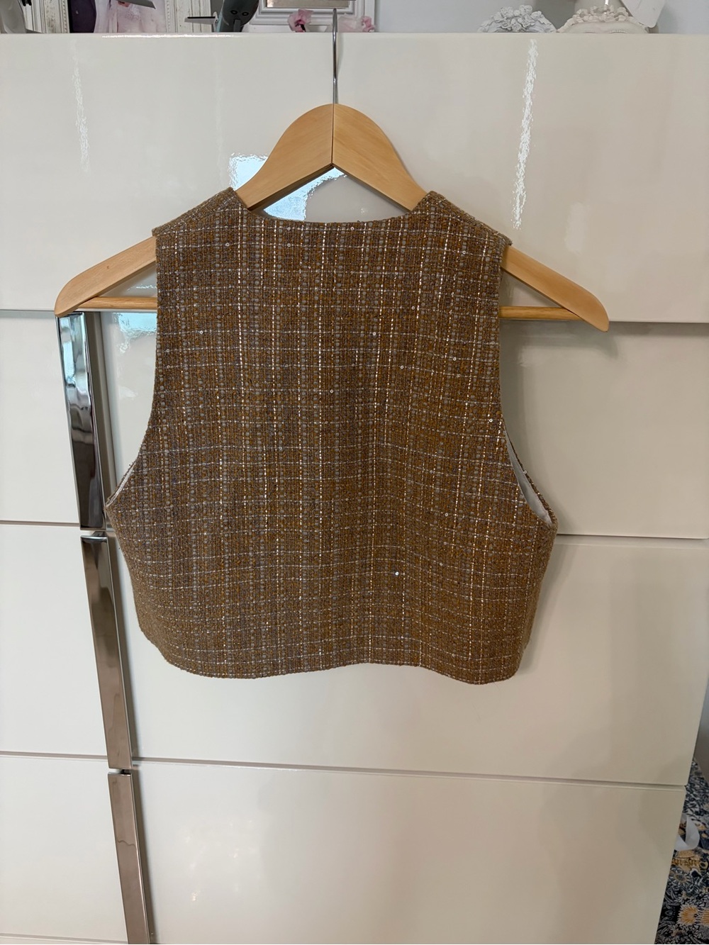 Sandro Brown Tweed Cropped Button Vest with Floral Accents - Picture 5 of 5